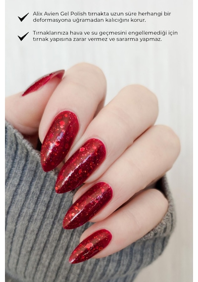Alix Avien Işıltılı Kırmızı Kalıcı Oje 102-yoğun Renk Veren Jel Oje 12 Ml-nail Uv Gel Polish 102