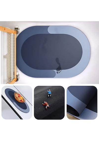 Oval Yazısız Antibakteriyel Diatomit Süper Sihirli Su Emici Kaymaz Tabanlı Banyo Paspası 40 60 Cm Tek Renk Diğer