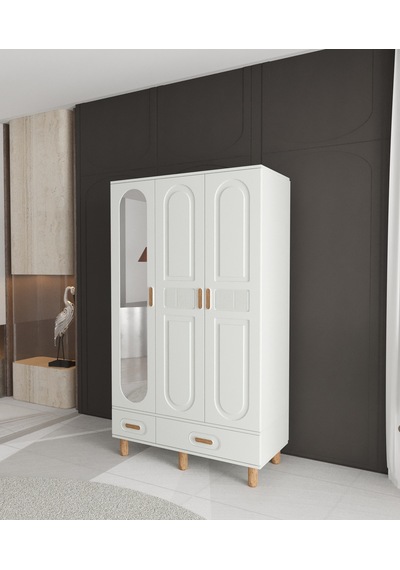 Dova 3 Kapaklı Çekmeceli Gardırop - Tamamı Mdf Beyaz Dova 3 Kapaklı Çekmeceli Gardırop - Tamamı Mdf Beyaz