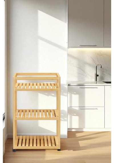 Digithome Bambu 3 Raflı Tekerlekli Sunum Servis Arabası Mutfak Rafı Sehpa Banyo Rafı Db-0029 Kahverengi