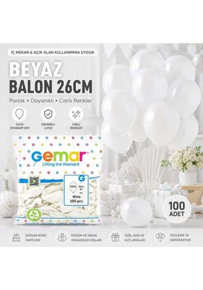 Beyaz İç Mekan Lateks Balon 10'' 26 Cm - 100'lü Paket Standart