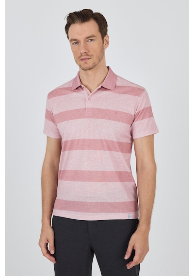 Kısa Kol Desenli Pike Polo Yaka Cepsiz Slim Fit Tişört 1011250128 Somon