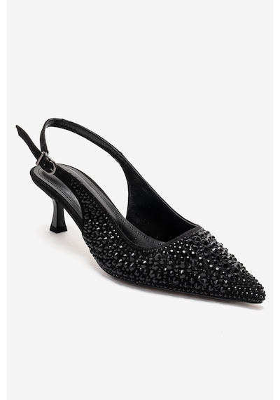 Luvishoes Thea Siyah Taşlı Kadın Topuklu Ayakkabı Siyah - Taş