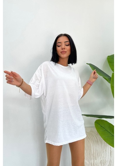 Startmore Unisex Pamuk Bisiklet Yaka Oversize T-shirt Beyaz