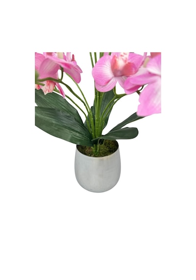 Yapay Çiçek Pembe 9 Dallı Islak Orkide Gümüş Metal Saksıda Saksıda Orkide 60cm Pembe