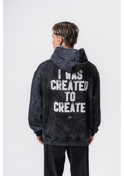 Respire Erkek Create Baskılı Kapüşonlu Oversize Hoodie Siyah
