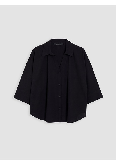 Lcw Vision Siyah Oversize Poplin Kadın Gömlek