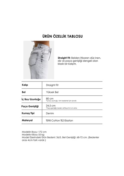 it's basic Kadın Gri Renk 4s6-12 Straight Fit Yüksek Bel Elastan Kumaş Denim Jean