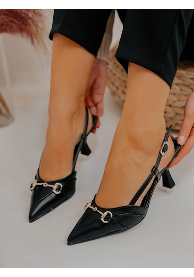 Ervanın Butiği Siyah Deri Moss Toka Detay Kadın Stiletto-3535