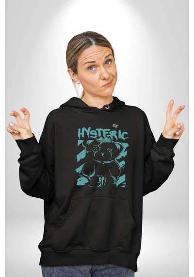 Histerik Kadın Erkek Siyah Kapüşonlu Sweatshirt Hoodie Siyah
