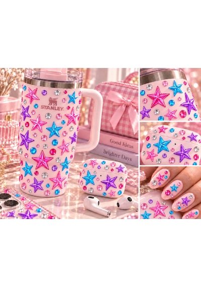 Taş & Yıldız Renkli Rhinestone Sticker Yapışkanlı Yüz, Tırnak, Vücut Ve Süs Taşı Çok Renkli