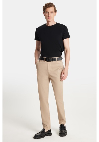 Tudors Erkek Regular Fit Chino Esnek Yandan Cepli Önü Fermuarlı Pamuklu Dokulu Bej Pantolon-34528 Bej