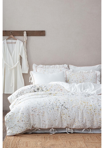 Ecocotton İlya Çift Kişilik Nevresim Takımı %100 Organik Pamuk Müslin Krem 200x220 Cm-1941 Krem