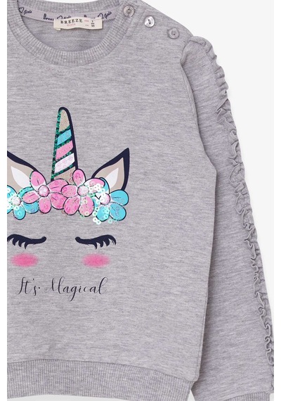 Breeze Kız Çocuk Eşofman Takımı Unicorn 1.5-5 Yaş, Gri Melanj