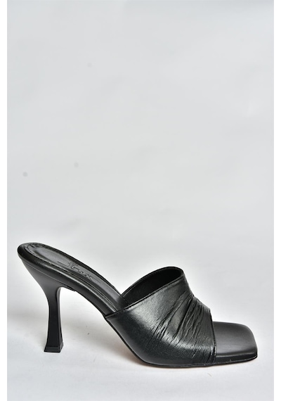 Fox Shoes Siyah Kalın Topuklu Kadın Terlik P590233809 Siyah-suni Deri Siyah