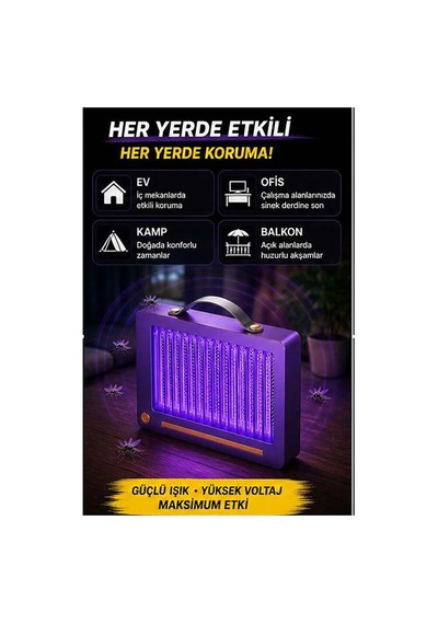 Elektrikli Sinek Öldürücü Lamba Şarjlı, Sessiz, Led Işıklı Etkili Koruma Evimdeyokyok