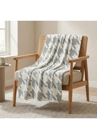 Prime Sleeks Geometrik Desenli Tv Battaniyesi 120x150 Cm Koltuk Şalı Diz Örtüsü - Siyah Siyah