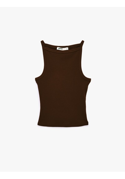 Koton Kaşkorse Kolsuz Pamuklu Slim Fit Askılı Kare Yaka Üst Kahverengi 6sak10388ek Kahve