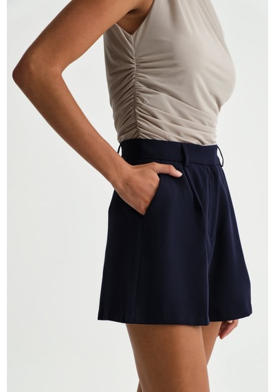Açelyaokcu Premium Lowry Wide Leg Mini Boy Dokuma Şort Lacivert
