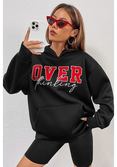 Uyguntarz Unisex Over Thinking Baskılı Sweatshirt siyah