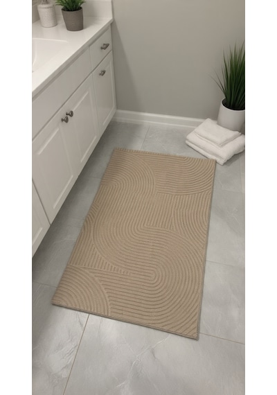 Dinarsu 2'li Banyo Paspası 60x100 40x60 Kaymaz Taban Bej