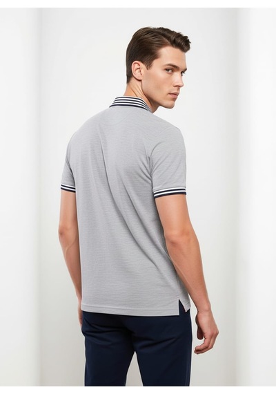 Giyim Dünyası Erkek Yaka Çizgili Polo Yaka Kısa Kol Tshirt Gri