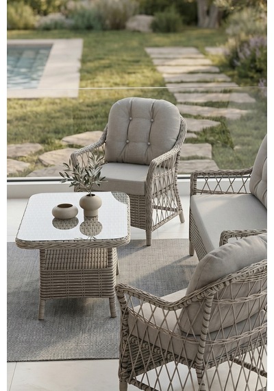 Canisa Linaria Serisi 1. Sınf 2+1+1 Gri Rattan Gri Minder Bahçe Balkon Oturma Koltuk Takımı Canisa Linaria Serisi 1. Sınf 2+1+1 Gri Rattan Gri Minder Bahçe Balkon Oturma Koltuk Takımı