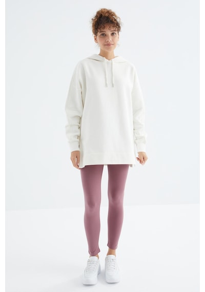 Tommy Life Ekru Reglan Kol Basic Kapüşonlu Oversize Sweatshirt Tunik - 97242 Ekru