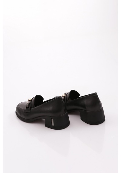 Dgn 603 Kadın Topuklu Loafer Ayakkabı Siyah Napa