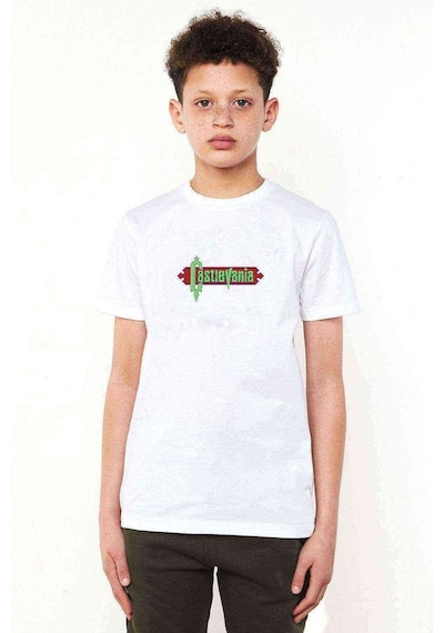 Tshirthane Castlevania Pixel Yazi Baskılı Unisex Çocuk Beyaz Tshirt