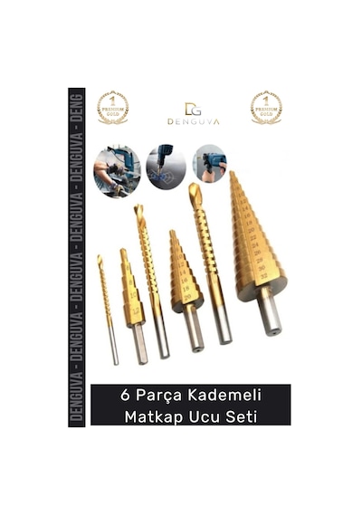 Matkapucu Titanyum Kaplı Hss Kademeli Metal Ahşap Delici Matkap Ucu Sac Delme 6 Parça Panç Seti