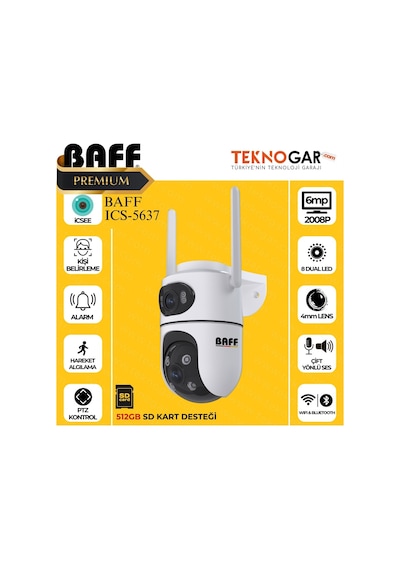Baff Ics-5637 6mp Çift Lens Wifi Akıllı Güvenlik Kamerası Aı Hareket Takipli
