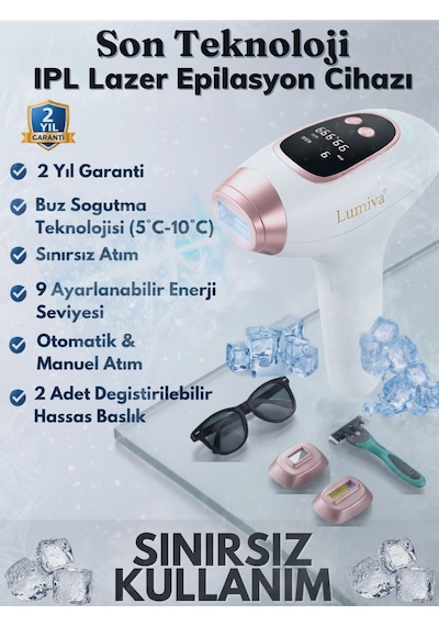 Lmv1020 Ipl Buz Lazer Epilasyon Cihazı 999.999 Atım - Ice Soğutmalı Dokunmatik Ekran Safir Başlık