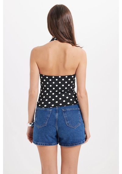 Tudors Kadın Standart Fit Normal Kesim Halter Yaka Kolsuz Puantiyeli Siyah Bluz-50987