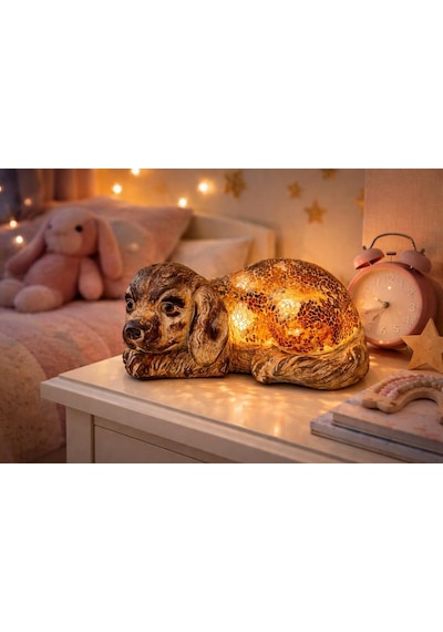 Işıklı Mozaik Köpek Biblo Dekoratif Masa & Konsol Lambası, 25 Cm Çok Renkli