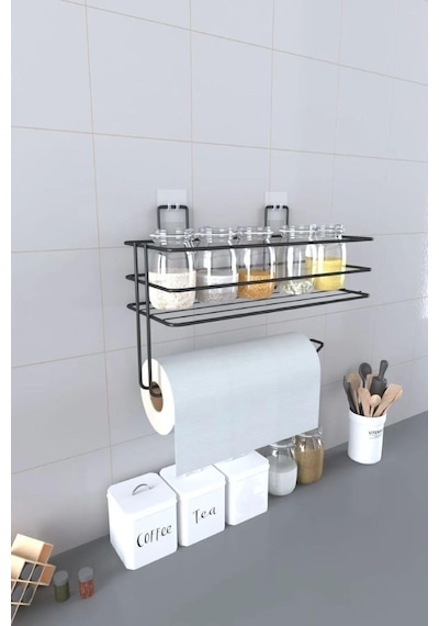 Orret Home Yapışkanlı Metal Raf Kağıt Havlu Askılı Duvar Tipi Baharatlık Ve Şampuanlık, Banyo Ve Mutfak İ Diğer
