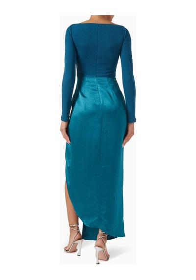 Eegen Studio Drape Maxi Elbise - Dikkat Çekici Doku, Yüksek Yırtmaç & V - Yırtmaçlı Bel Yeşil