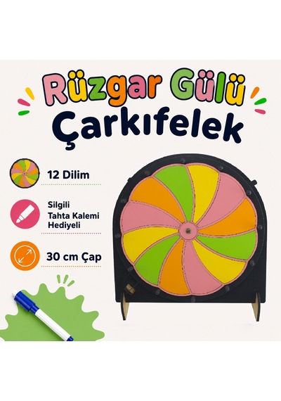 Rüzgargülü Çarkıfelek Oyunu Ahşap Eğitim Materyali