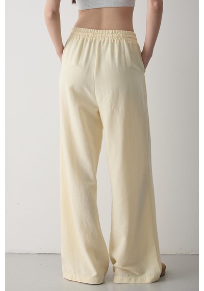 Sarı Beli Lastikli Bol Paça Pantolon Sarı