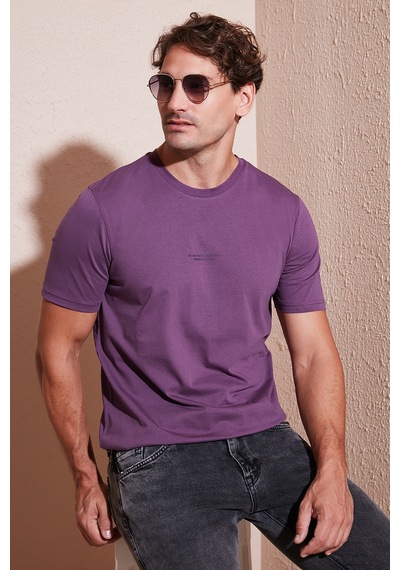 Buratti Pamuklu Baskılı Regular Fit Bisiklet Yaka Erkek T Shirt 59020205 Mürdüm