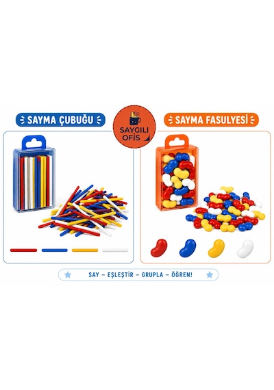 Saygılıofis Sayı Sayma Seti 1 Paket Plastik Sayı Sayma Çubukları Ve Fasülyeleri 1. Sınıflar Için Renkli Çubuk Fasulye