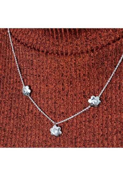 Oriental Kuyumculuk Jewellery Taşlı Papatya Cicek Gumus Kolye Gümüş