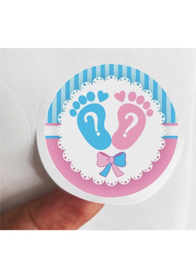 48 Adet 4 Cm Pembe Mavi Bebek Ayağı Baskılı Mat Etiket Sticker - Baby Shower Partisi- 3