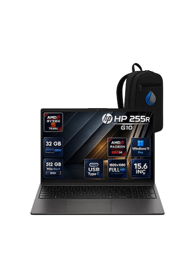 HP 255R G10 D30M3ETRRNP13 R5-7535U 32 GB 512 GB SSD 15.6'' W11P Dizüstü Bilgisayar HP 255R G10 D30M3ETRRNP13 R5-7535U 32 GB 512 GB SSD 15.6'' W11P Dizüstü Bilgisayar