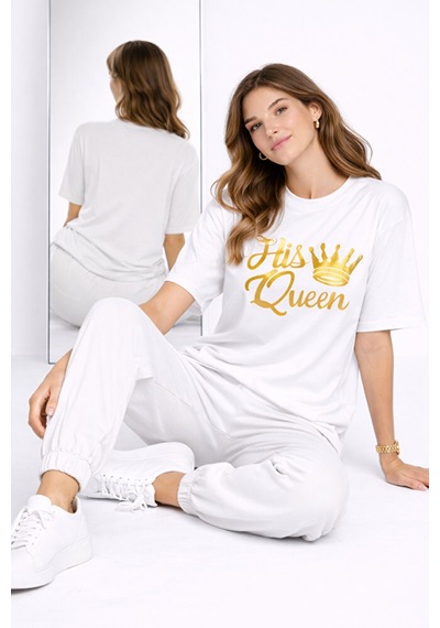 King Queen Sevgili Kombini Oversize Çift Tişört Unisex Partner Ko Çok Renkli