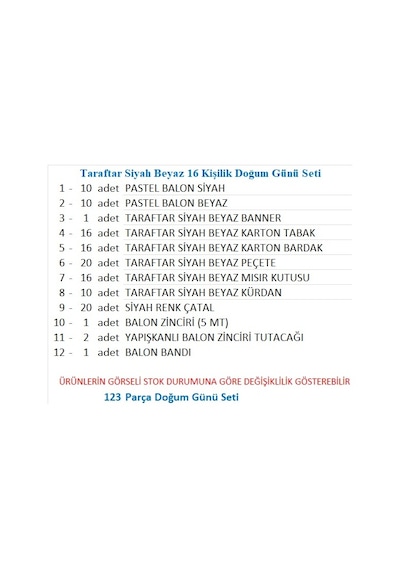 Taraftar Siyah Beyaz 16 Kişilik Doğum Günü Seti