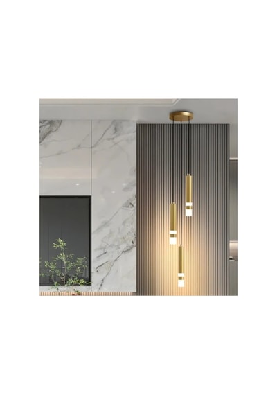 Eskitme Gold 3'lü Sarkıt Boru 6500k Soğuk Beyaz Led Modern Avize
