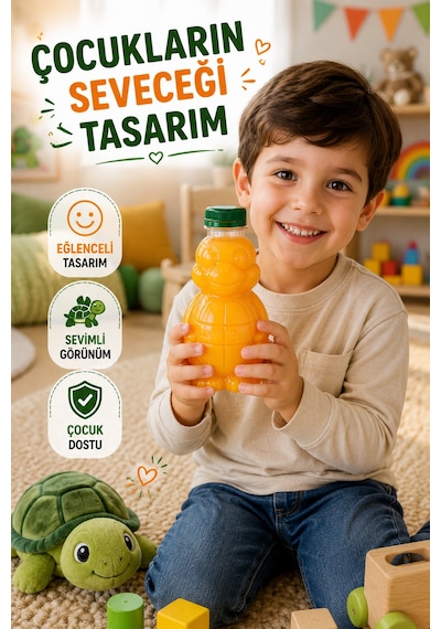 100'lü Set Şeffaf Kaplumbağa Şişe Yeşil Kapaklı Pet İçecek Şişesi Çocuk Beslenme Matarası 250 Ml