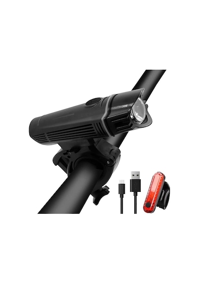T6 Led 300 Lümen 4 Modlu Su Geçirmez Usb Şarjlı Ön Arka Bisiklet Farı Işığı 1300 Mah Siyah