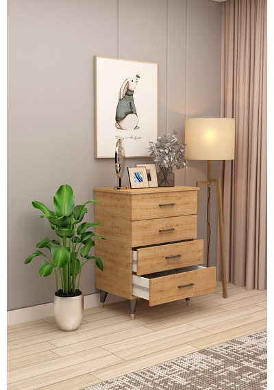 Asra Trend 4 Çekmeceli Şifonyer ŞF-01 %100 MDF Modern Yatak Odası Dolabı Safir Meşe